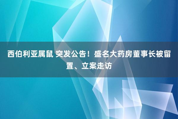 西伯利亚属鼠 突发公告！盛名大药房董事长被留置、立案走访